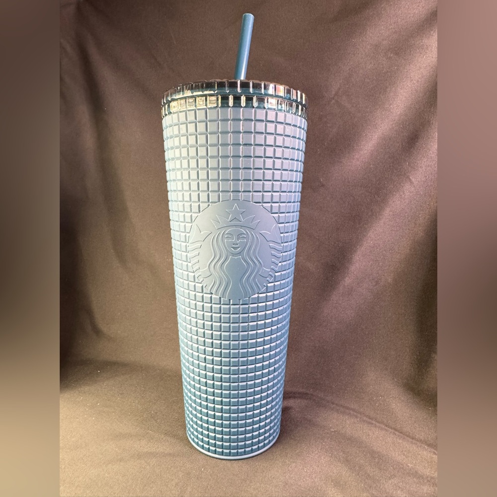 Starbucks Venti Cold Cup - Soft Touch Grid Matte Blue